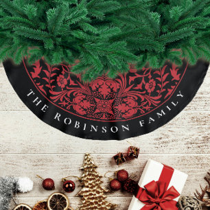 Jupon De Sapin En Polyester Brossé Motif floral de Noël rouge noir rétro élégant