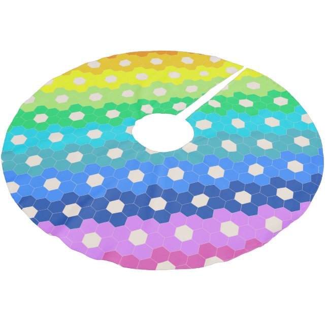 Jupon De Sapin En Polyester Brossé Motif géométrique Hexagon arc-en-ciel lumineux (Angle)