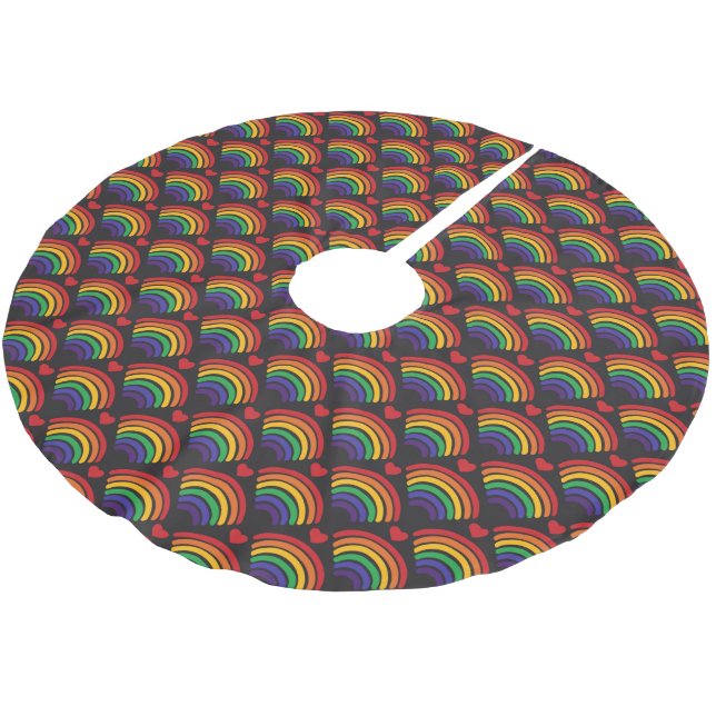 Jupon De Sapin En Polyester Brossé Motif Hearts & Rainbows (Angle)