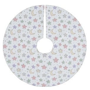 Jupon De Sapin En Polyester Brossé Motif Lune Étoile Fantaisiste