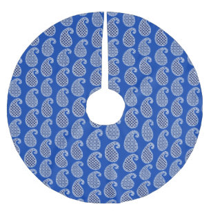 Jupon De Sapin En Polyester Brossé Motif Paisley, bleu cobalt et blanc