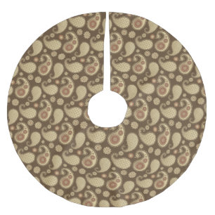 Jupon De Sapin En Polyester Brossé Motif Paisley, Or doux sur Brown au chocolat