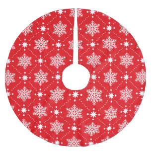Jupon De Sapin En Polyester Brossé Motif rouge et blanc classique de Noël de flocons