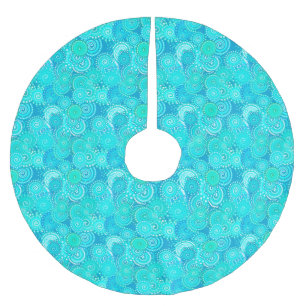 Jupon De Sapin En Polyester Brossé Motif tourbillon fractal, teintes turquoise
