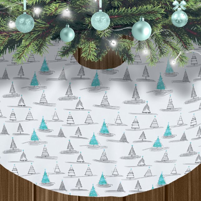 Jupon De Sapin En Polyester Brossé Motif turquoise d'arbre de Noël n° 5 ID1009 (Créateur téléchargé)