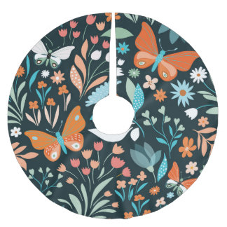 Jupon De Sapin En Polyester Brossé Mouches florales et papillons, patte décorative sa