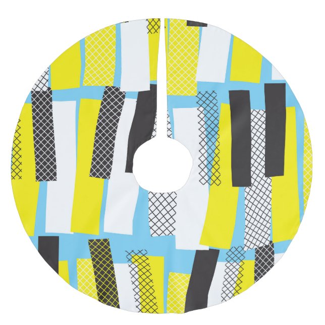 Jupon De Sapin En Polyester Brossé Musique jazz, motif géométrique bleu jaune. (Devant)