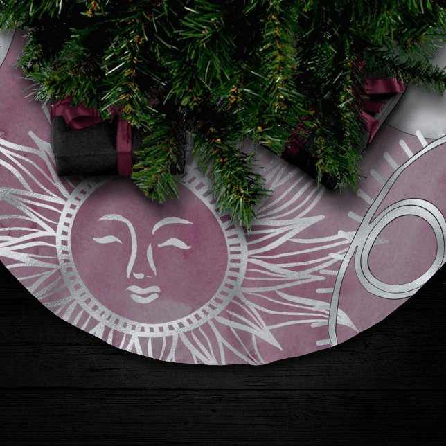 Jupon De Sapin En Polyester Brossé Mystique solaire | Rose Argent Lune Étoiles Soleil (Créateur téléchargé)