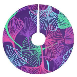 Jupon De Sapin En Polyester Brossé Neon Gingko Feuilles : Floral brillant.