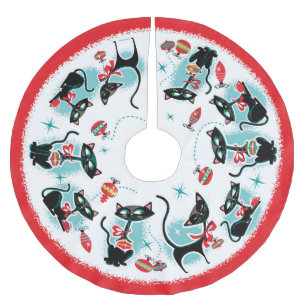 Jupon De Sapin En Polyester Brossé Noël aux chats rétro