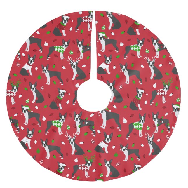 Jupon De Sapin En Polyester Brossé Noël Boston Terrier (Devant)