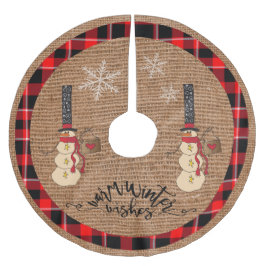 Jupon De Sapin En Polyester Brossé Noël - Chaleureux voeux d'hiver - Snowman