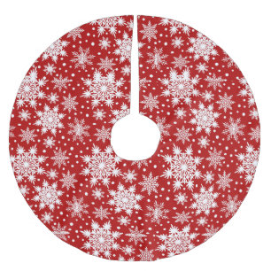 Jupon De Sapin En Polyester Brossé Noël Classique rouge et blanc motif de flocon de n