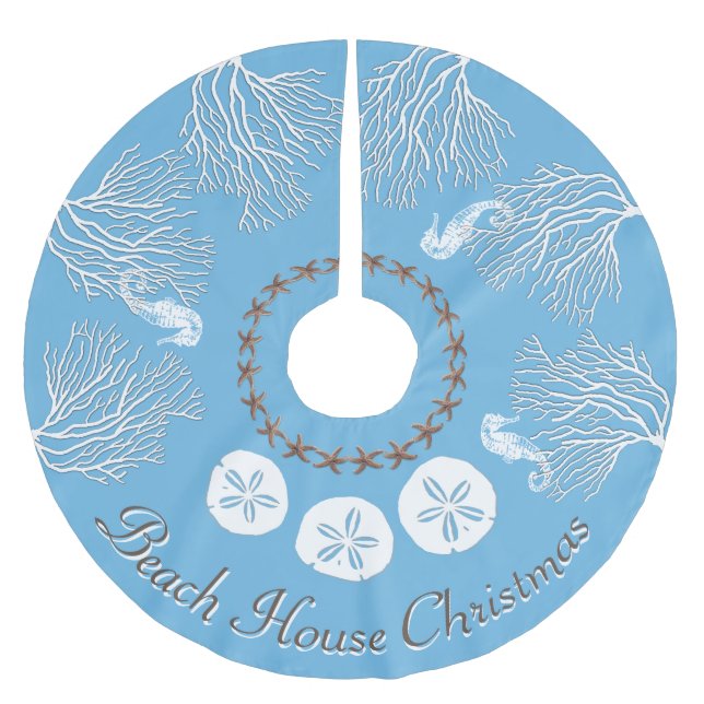 Jupon De Sapin En Polyester Brossé Noël côtier sous la mer bleue (Devant)