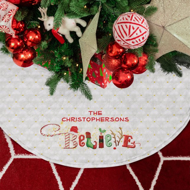 Jupon De Sapin En Polyester Brossé Noël CROYER personnalisé blanc quadrillé (Créateur téléchargé)