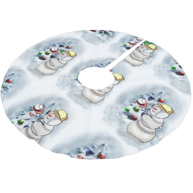 Jupon De Sapin En Polyester Brossé Noël de baseball Snowman (Angle)