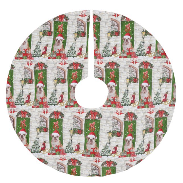 Jupon De Sapin En Polyester Brossé Noël de Bulldog anglais (Devant)