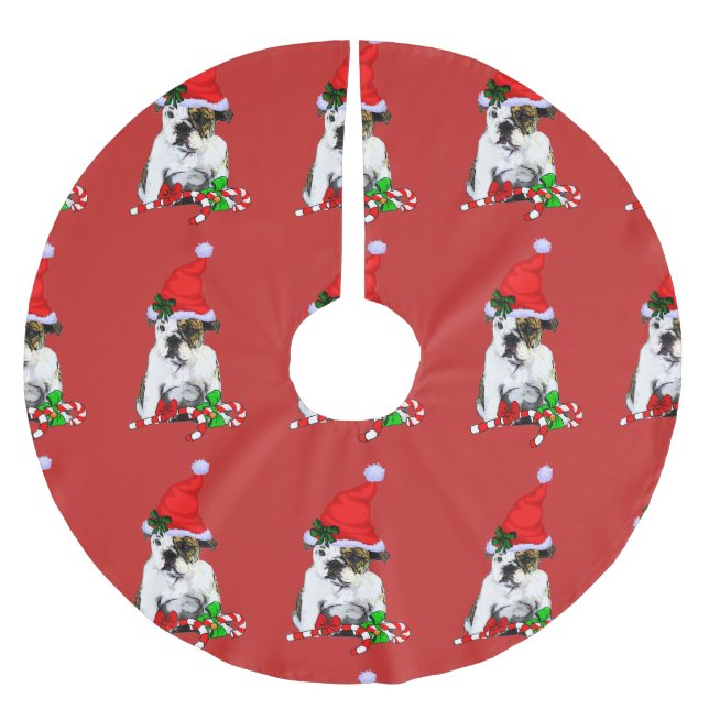 Jupon De Sapin En Polyester Brossé Noël de Bulldog anglais (Devant)