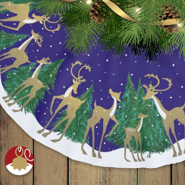 Jupon De Sapin En Polyester Brossé Noël de la forêt de cerfs d'hiver neige (Créateur téléchargé)