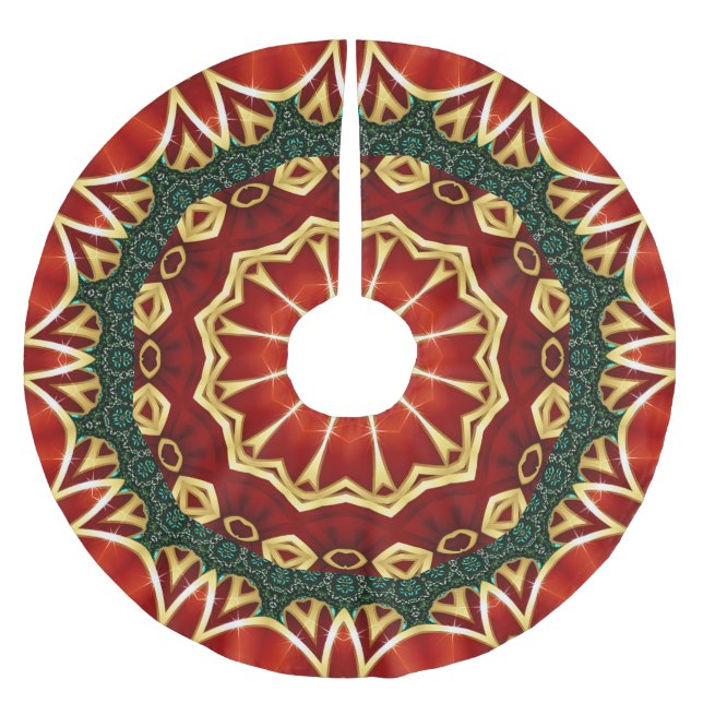 Jupon De Sapin En Polyester Brossé Noël des fêtes rouges (Devant)
