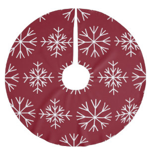 Jupon De Sapin En Polyester Brossé Noël des flocs à neige rouges