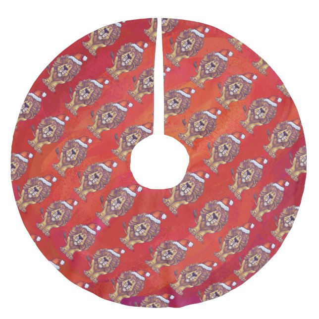 Jupon De Sapin En Polyester Brossé Noël du lion en rouge (Devant)