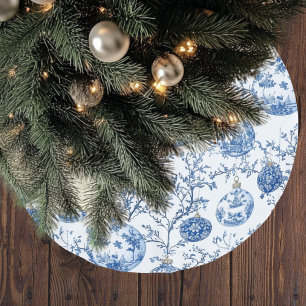 Jupon De Sapin En Polyester Brossé Noël en Chinoiserie Bleue