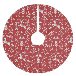 Jupon De Sapin En Polyester Brossé Noël floral des rennes blancs rouges scandinaves