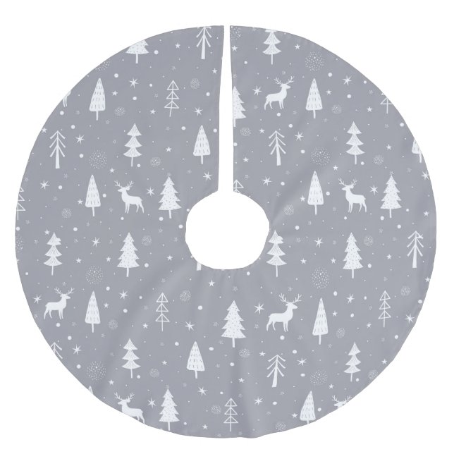 Jupon De Sapin En Polyester Brossé Noël gris et blanc (Devant)