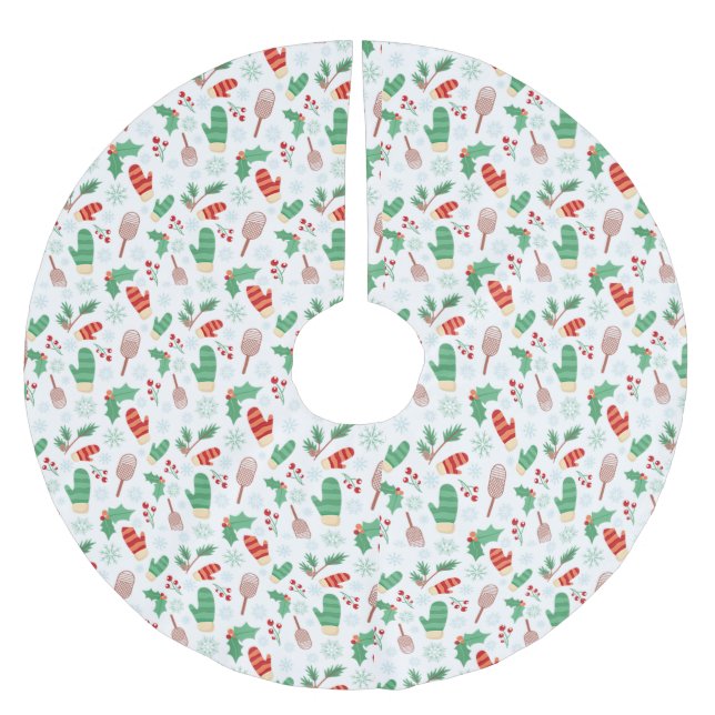 Jupon De Sapin En Polyester Brossé Noël hiver Mittens & Holly (Devant)