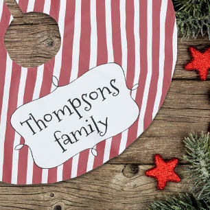 Jupon De Sapin En Polyester Brossé Noël joli rayé rouge Personnalisé