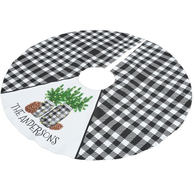 Jupon De Sapin En Polyester Brossé Noël noir blanc personnalisé (Angle)