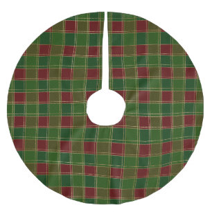 Jupon De Sapin En Polyester Brossé Noël plaid bordeaux or vert élégant