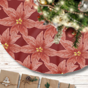Jupon De Sapin En Polyester Brossé Noël Poinsettia Fleur Rouge Botanique