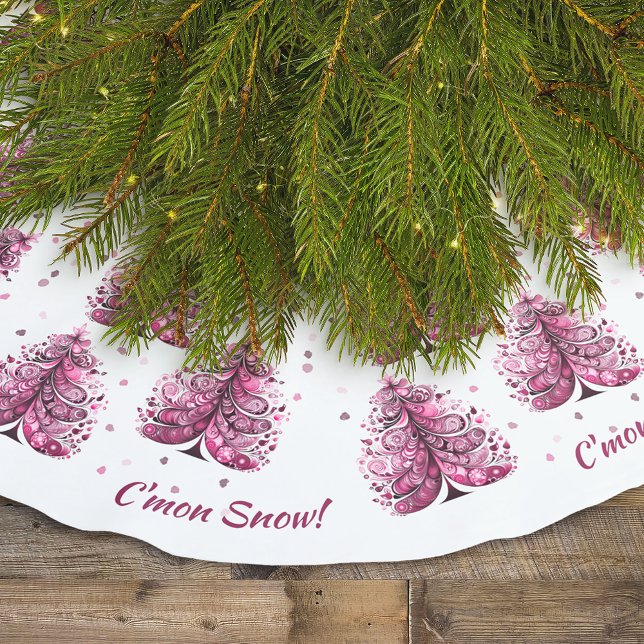 Jupon De Sapin En Polyester Brossé Noël rose C'mon Arbre à neige (Pink Christmas C'mon Snow Whimsical Tree Personalized Brushed Polyester Tree Skirt)