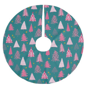Jupon De Sapin En Polyester Brossé Noël rose et vert moderne