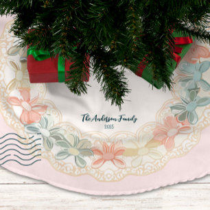 Jupon De Sapin En Polyester Brossé Noël Rose Vert Rétro