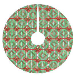 Jupon De Sapin En Polyester Brossé Noël rouge et vert rayé Bow Retro