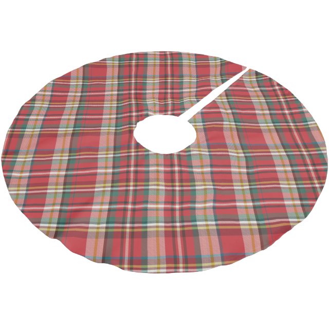 Jupon De Sapin En Polyester Brossé Noël rouge rustique plaid (Angle)