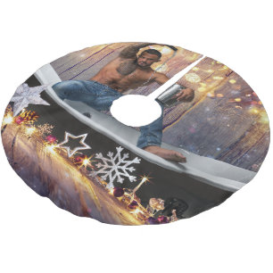 Jupon De Sapin En Polyester Brossé Noël SlipperyJoe en or argent étoiles lumières hum