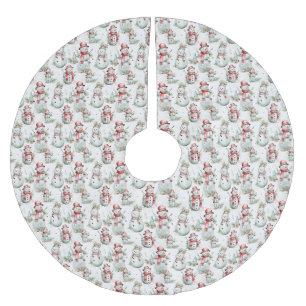 Jupon De Sapin En Polyester Brossé Noël Snowman Motif