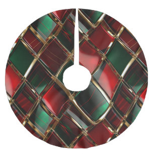 JUPON DE SAPIN EN POLYESTER BROSSÉ NOËL VERT ROUGE & OR PLAID MOTIFS
