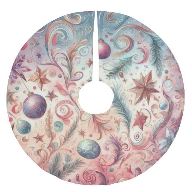 Jupon De Sapin En Polyester Brossé Noël Whimsical Watercolor (Devant)