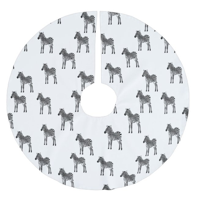 Jupon De Sapin En Polyester Brossé Noir Blanc Zebras Noël (Devant)