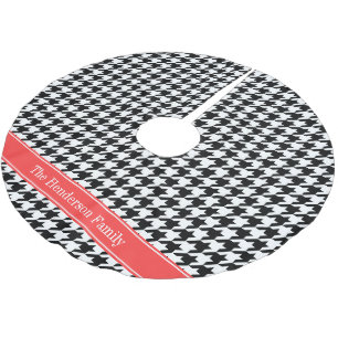 Jupon De Sapin En Polyester Brossé Noir Wht Houndstooth Coral Nom rouge Monogramme