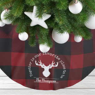 Jupon De Sapin En Polyester Brossé Nom de famille rouge et noir Buffalo Plaid Farmhou