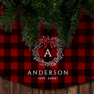 Jupon De Sapin En Polyester Brossé Nom de famille Rustique Couronne de Vacances Plaid