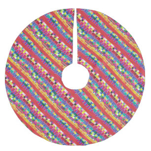 Jupon De Sapin En Polyester Brossé nuances rouges, bandes et pixels colorés