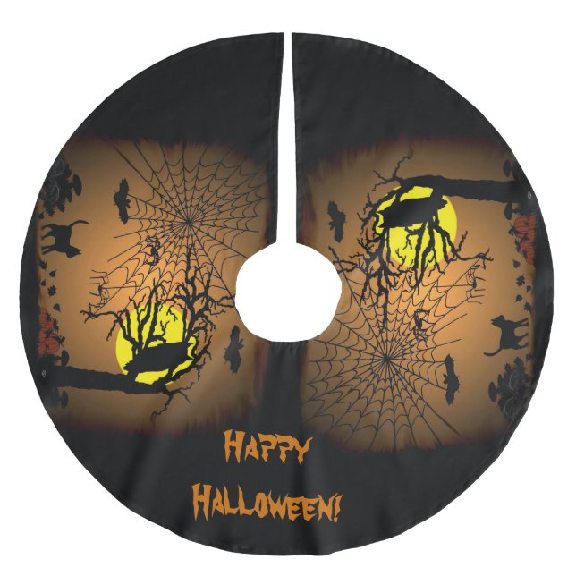 Jupon De Sapin En Polyester Brossé Nuit d'Halloween, Joyeux Halloween ! (Devant)