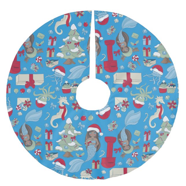 Jupon De Sapin En Polyester Brossé océanique noël sirène marine méduse (Devant)